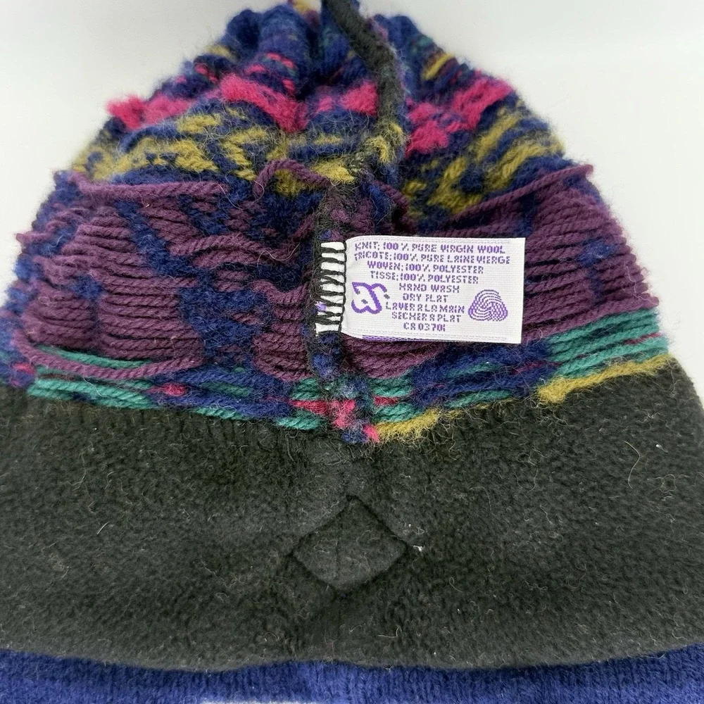 VTG Andean Wool Earflap Tassel Beanie Fleece Lined Alpaca Style Knit Hat Multico